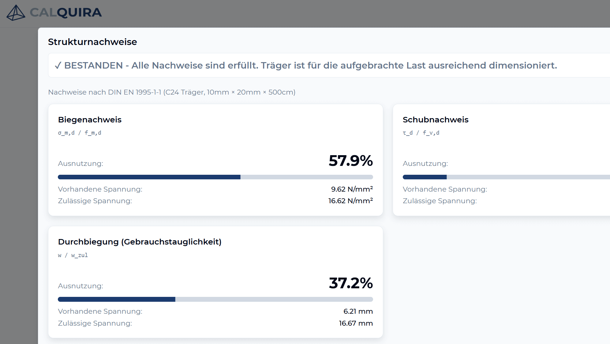 Detaillierte Strukturnachweise mit Biegung, Schub und Durchbiegung